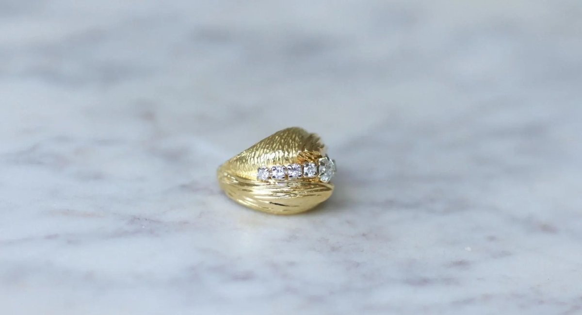 Bague Boule Diamants sur Or jaune années 60 - Castafiore
