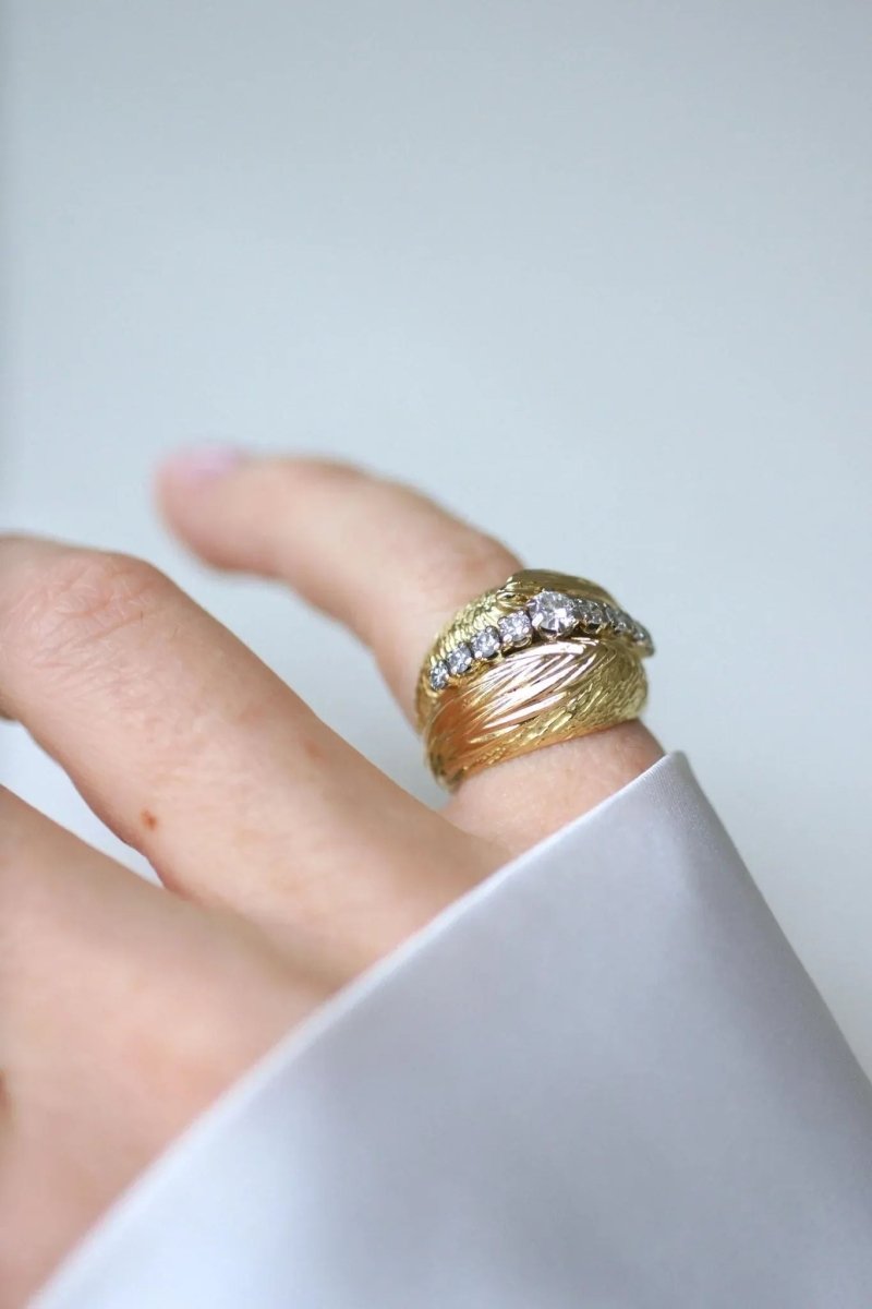 Bague Boule Diamants sur Or jaune années 60 - Castafiore