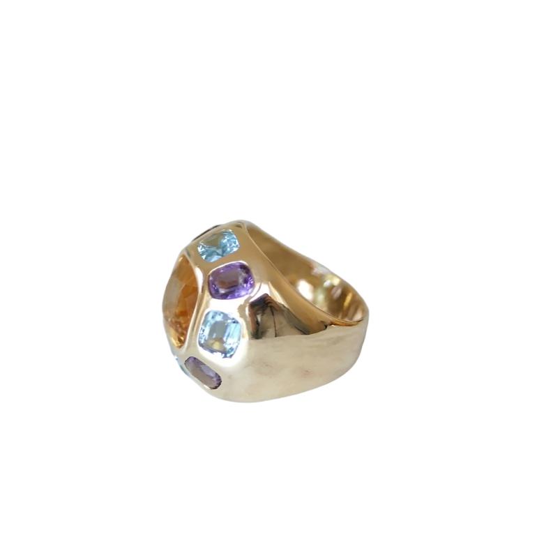 Bague boule or citrine topaze bleue améthyste - Castafiore