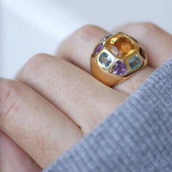 Bague boule or citrine topaze bleue améthyste - Castafiore