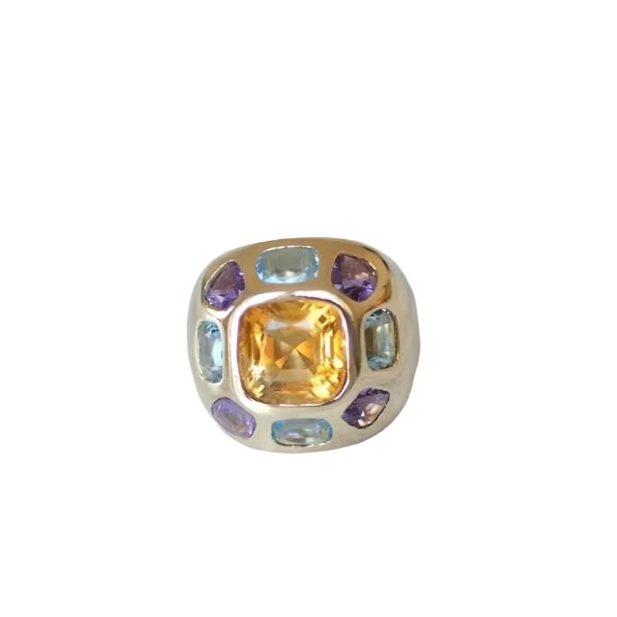 Bague boule or citrine topaze bleue améthyste - Castafiore