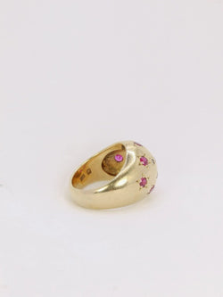 Bague boule vintage en or jaune, rubis et diamants - Castafiore