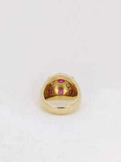 Bague boule vintage en or jaune, rubis et diamants - Castafiore
