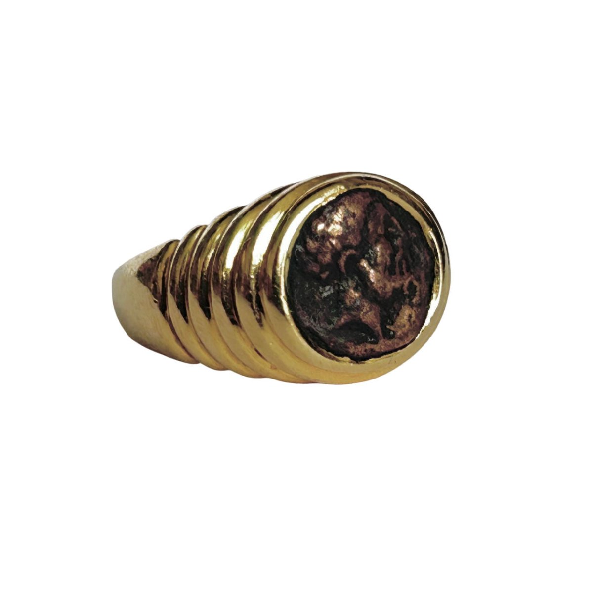 Bague BULGARI Monete en or jaune et pièce antique en bronze (Taille 50) - Castafiore