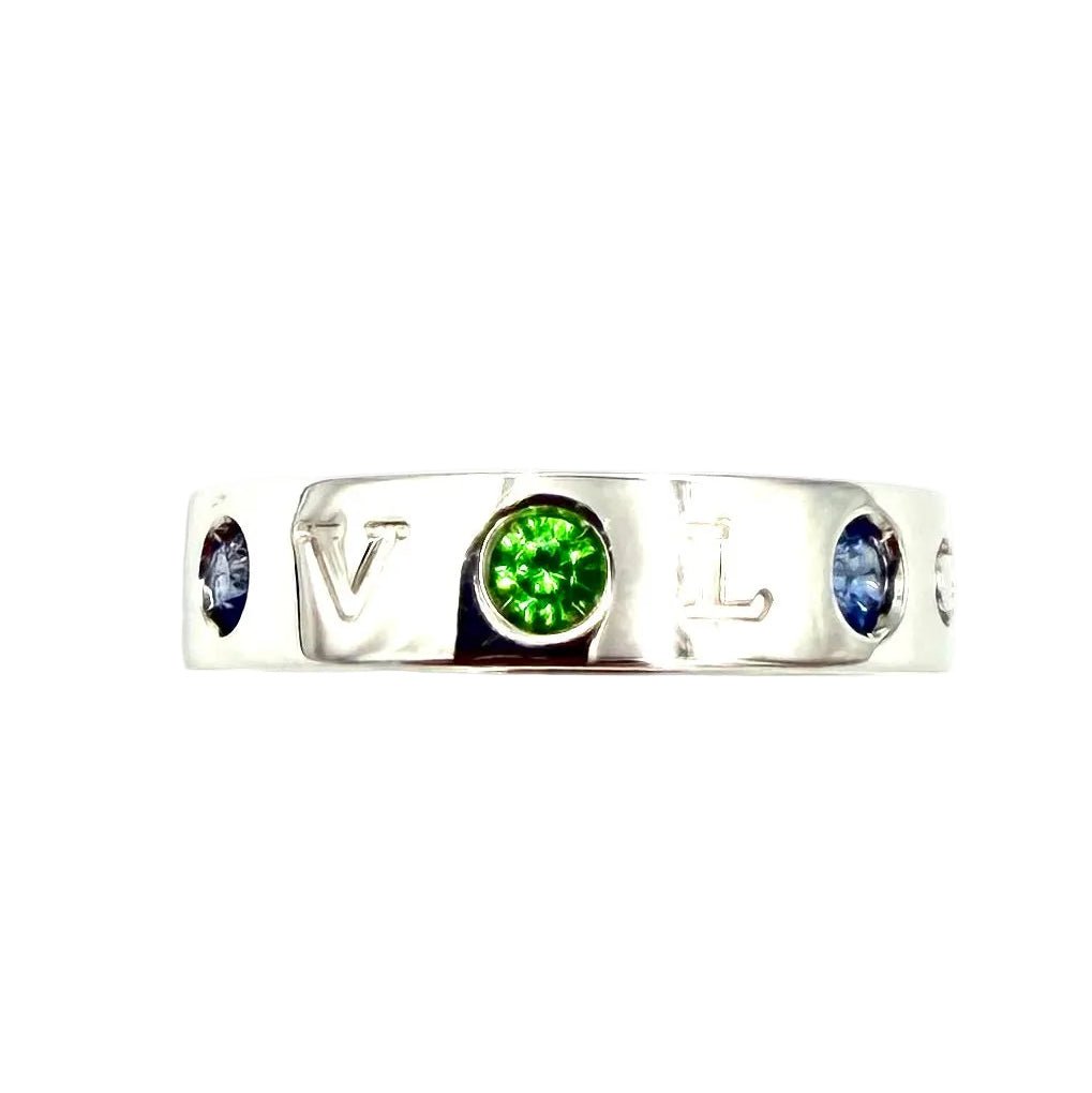 Bague BULGARI "Roman Sorbet" en or blanc, grenats, saphirs et diamant - Castafiore