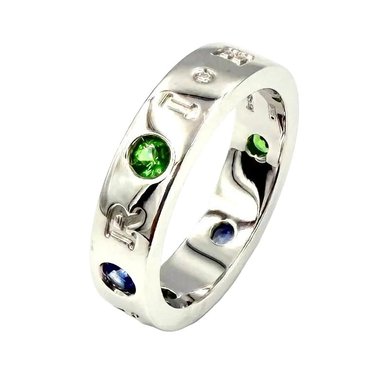 Bague BULGARI "Roman Sorbet" en or blanc, grenats, saphirs et diamant - Castafiore