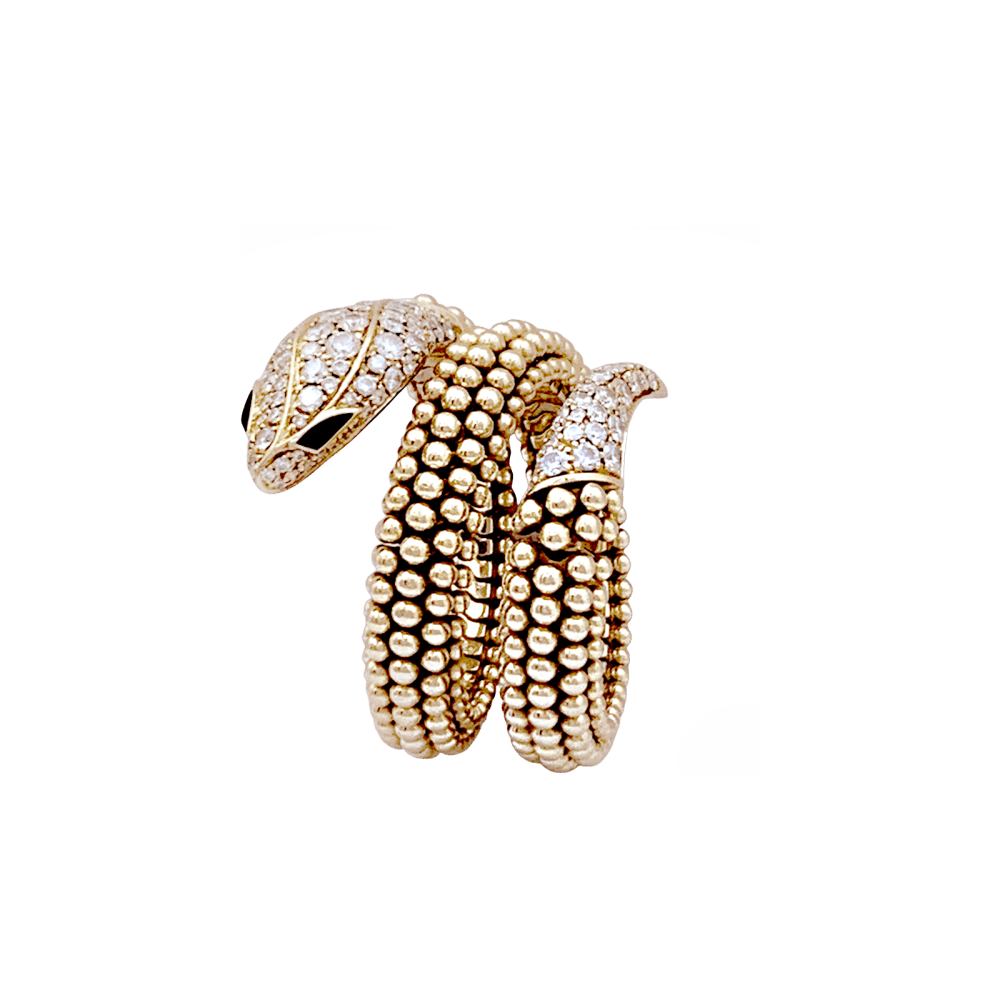 Bague BULGARI "Serpenti" en or rose, onyx et diamants - Castafiore