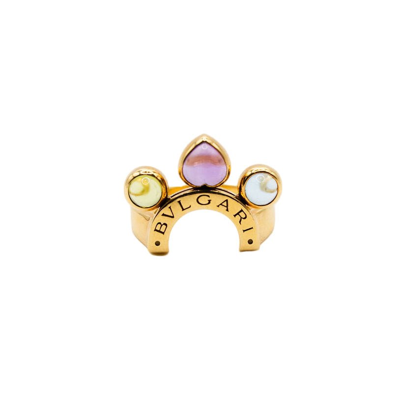 Bague BVLGARI "Allegra" en or jaune, améthyste, péridot et topaze bleue - Castafiore