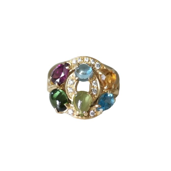 Bague Bvlgari Astrale or jaune, pierres fines et diamants - Castafiore