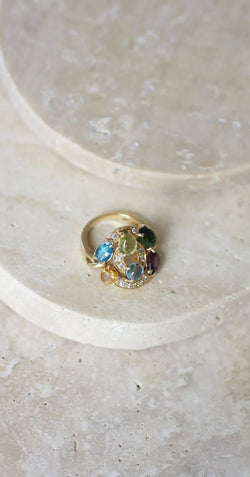 Bague Bvlgari Astrale or jaune, pierres fines et diamants - Castafiore