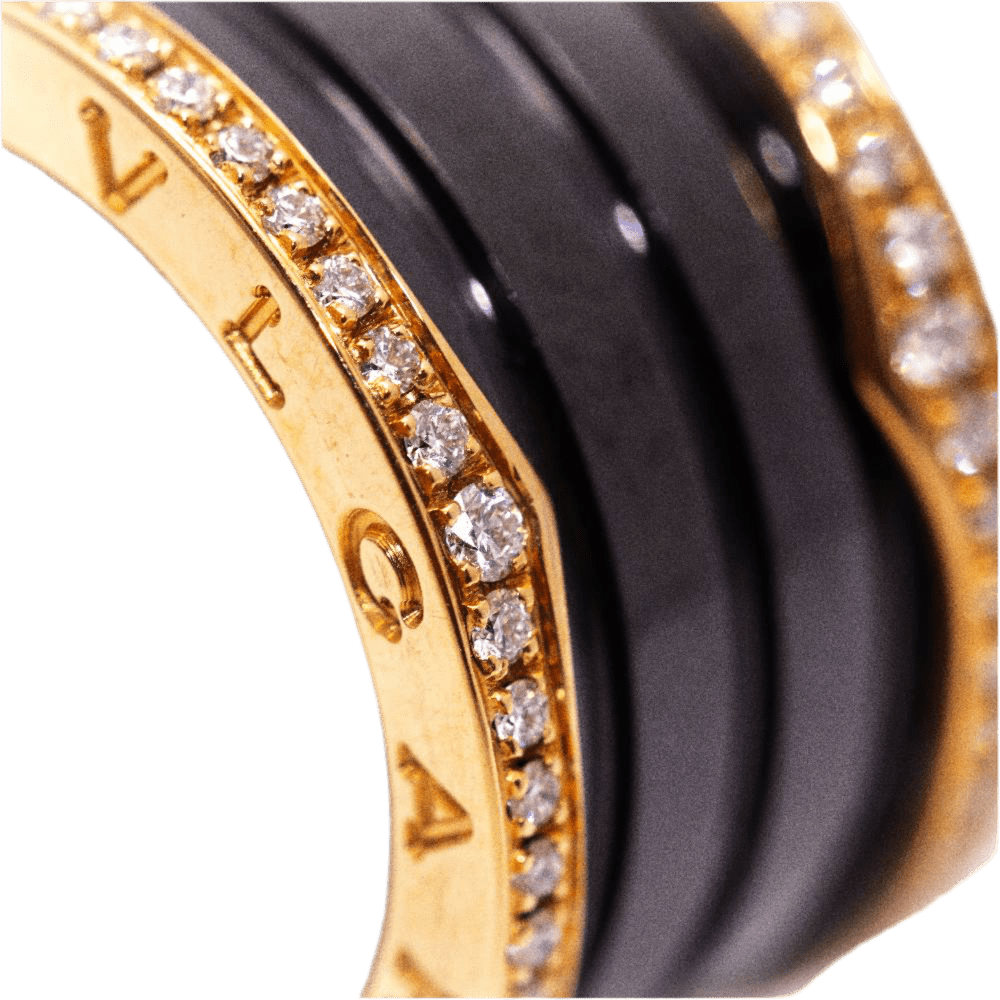 Bague BVLGARI "B.Zero1" en or rose, céramique et diamants - Castafiore