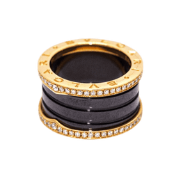 Bague BVLGARI "B.Zero1" en or rose, céramique et diamants - Castafiore