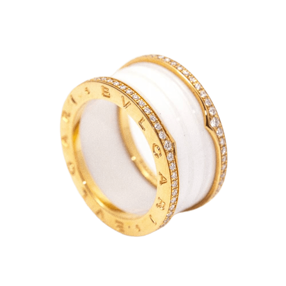 Bague BVLGARI "B.Zero1" en or rose, céramique et diamants - Castafiore