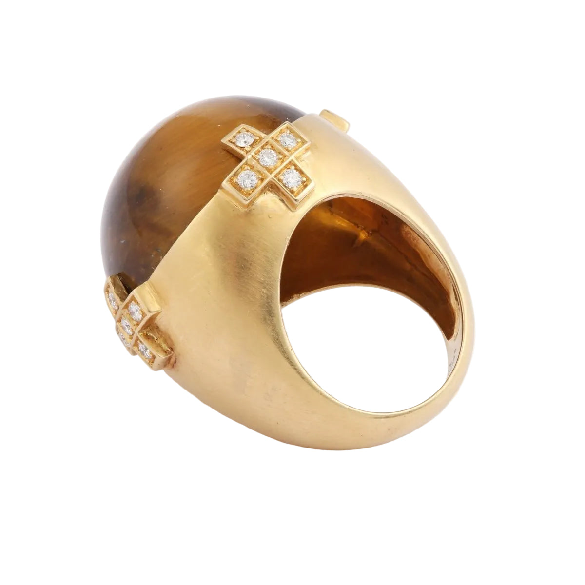 Bague C. Escher Cocktail cabochon en or jaune et œil de tigre - Castafiore