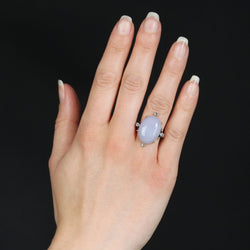 Bague calcedoine cabochon et diamants ancienne - Castafiore