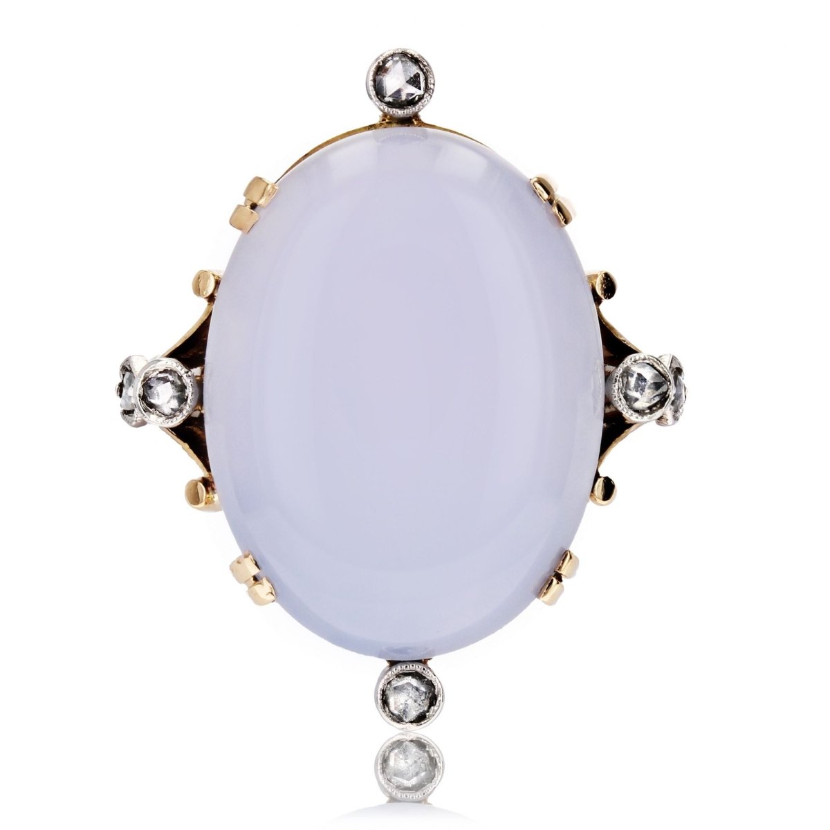 Bague calcedoine cabochon et diamants ancienne - Castafiore