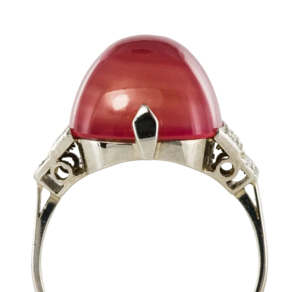 Bague Calcédoine pain de sucre et Diamants - Castafiore