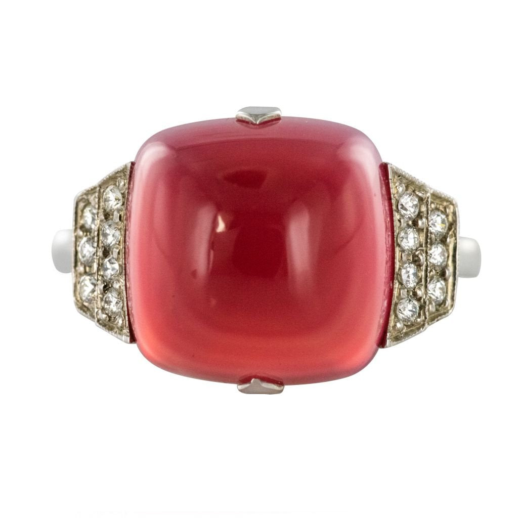 Bague Calcédoine pain de sucre et Diamants - Castafiore