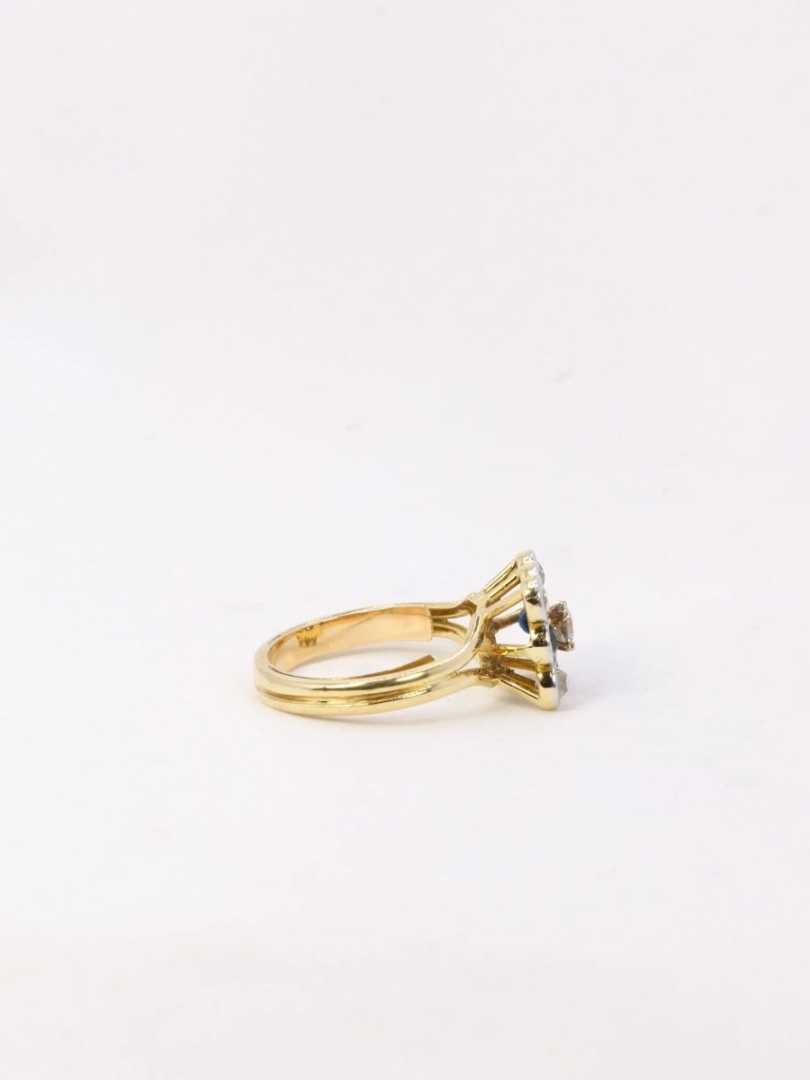 Bague carrée saphirs diamants taille ancienne - Castafiore