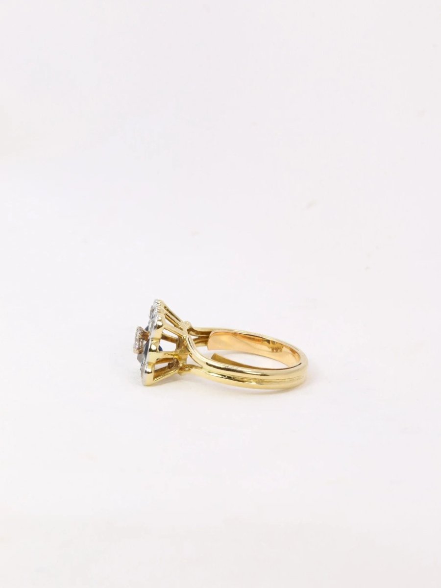Bague carrée saphirs diamants taille ancienne - Castafiore