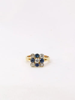Bague carrée saphirs diamants taille ancienne - Castafiore