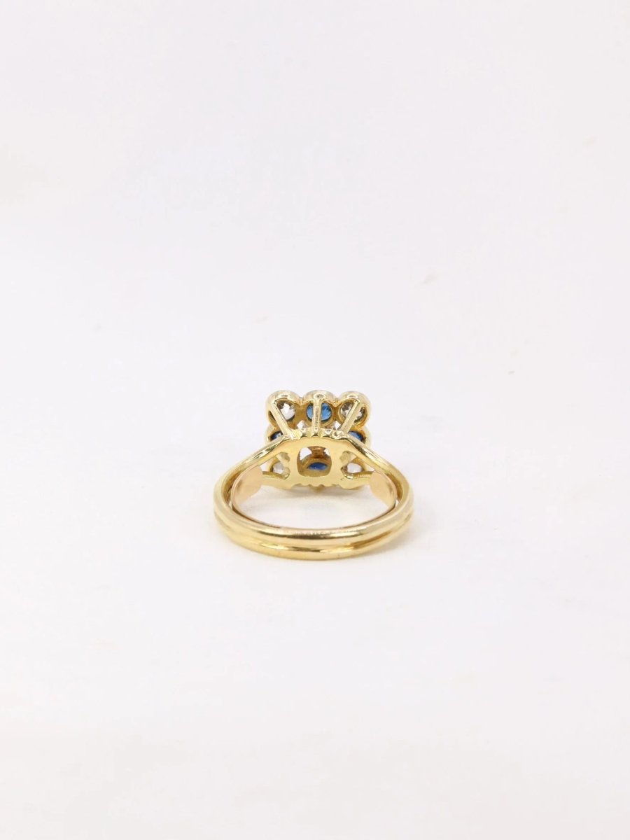 Bague carrée saphirs diamants taille ancienne - Castafiore