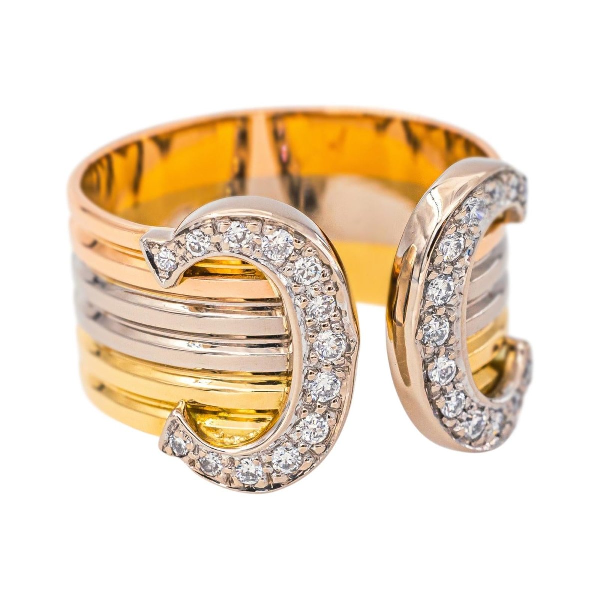 Bague CARTIER "C de Cartier" GM en or blanc, or jaune, or rose et diamants - Castafiore
