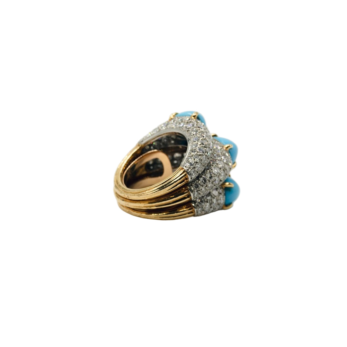 Bague CARTIER en or jaune turquoises et diamants - Castafiore