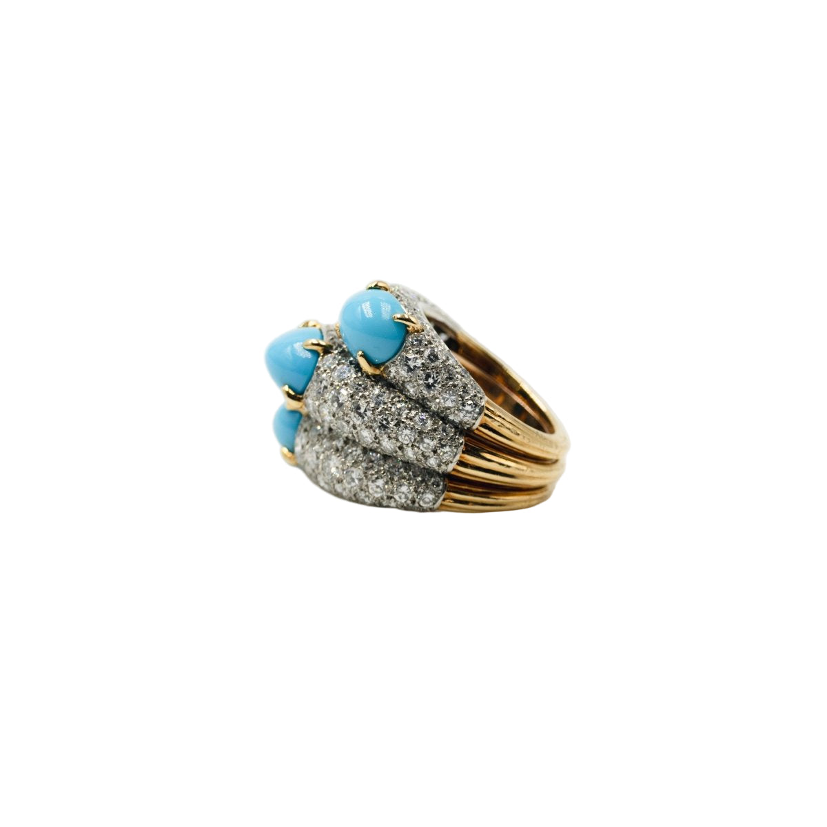 Bague CARTIER en or jaune turquoises et diamants - Castafiore