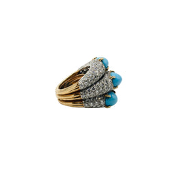 Bague CARTIER en or jaune turquoises et diamants - Castafiore