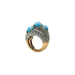Bague CARTIER en or jaune turquoises et diamants - Castafiore