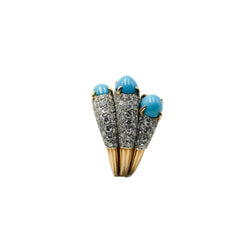 Bague CARTIER en or jaune turquoises et diamants - Castafiore