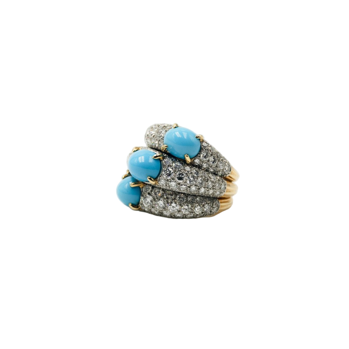 Bague CARTIER en or jaune turquoises et diamants - Castafiore