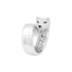 Bague CARTIER "Lakarda" en or blanc, émeraudes, laque et diamants - Castafiore