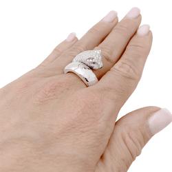 Bague CARTIER "Lakarda" en or blanc, émeraudes, laque et diamants - Castafiore