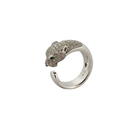 Bague Panthère CARTIER " Massai" en or blanc émeraudes, onyx et diamant