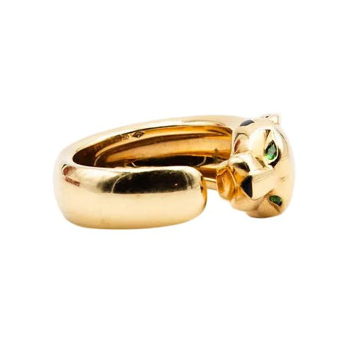 Bague CARTIER "Panthère" en or jaune, grenats tsavorites, onyx et laque noire - Castafiore