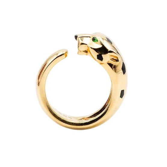 Bague CARTIER "Panthère" en or jaune, grenats tsavorites, onyx et laque noire - Castafiore
