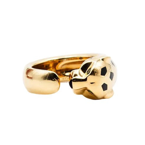 Bague CARTIER "Panthère" en or jaune, grenats tsavorites, onyx et laque noire - Castafiore