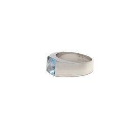 Bague CARTIER "Tank" en or blanc et aigue - marine - Castafiore