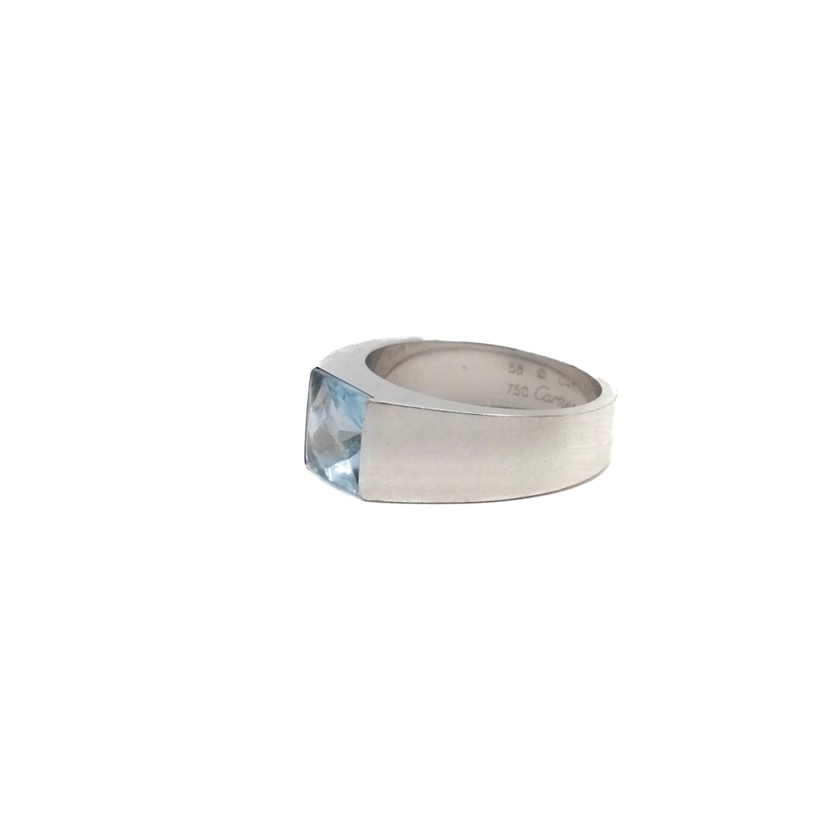 Bague CARTIER "Tank" en or blanc et aigue - marine - Castafiore