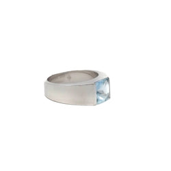 Bague CARTIER "Tank" en or blanc et aigue - marine - Castafiore