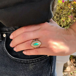 Bague Cazzaniga diamant turquoise émail or gravé - Castafiore