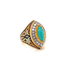 Bague Cazzaniga diamant turquoise émail or gravé - Castafiore