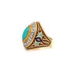 Bague Cazzaniga diamant turquoise émail or gravé - Castafiore