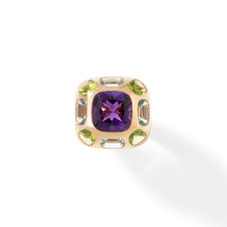 Bague CHANEL "Coco" en or jaune, améthyste, aigues - marines et péridots - Castafiore
