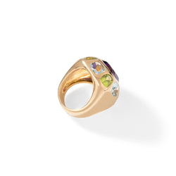 Bague CHANEL "Coco" en or jaune, améthyste, aigues - marines et péridots - Castafiore