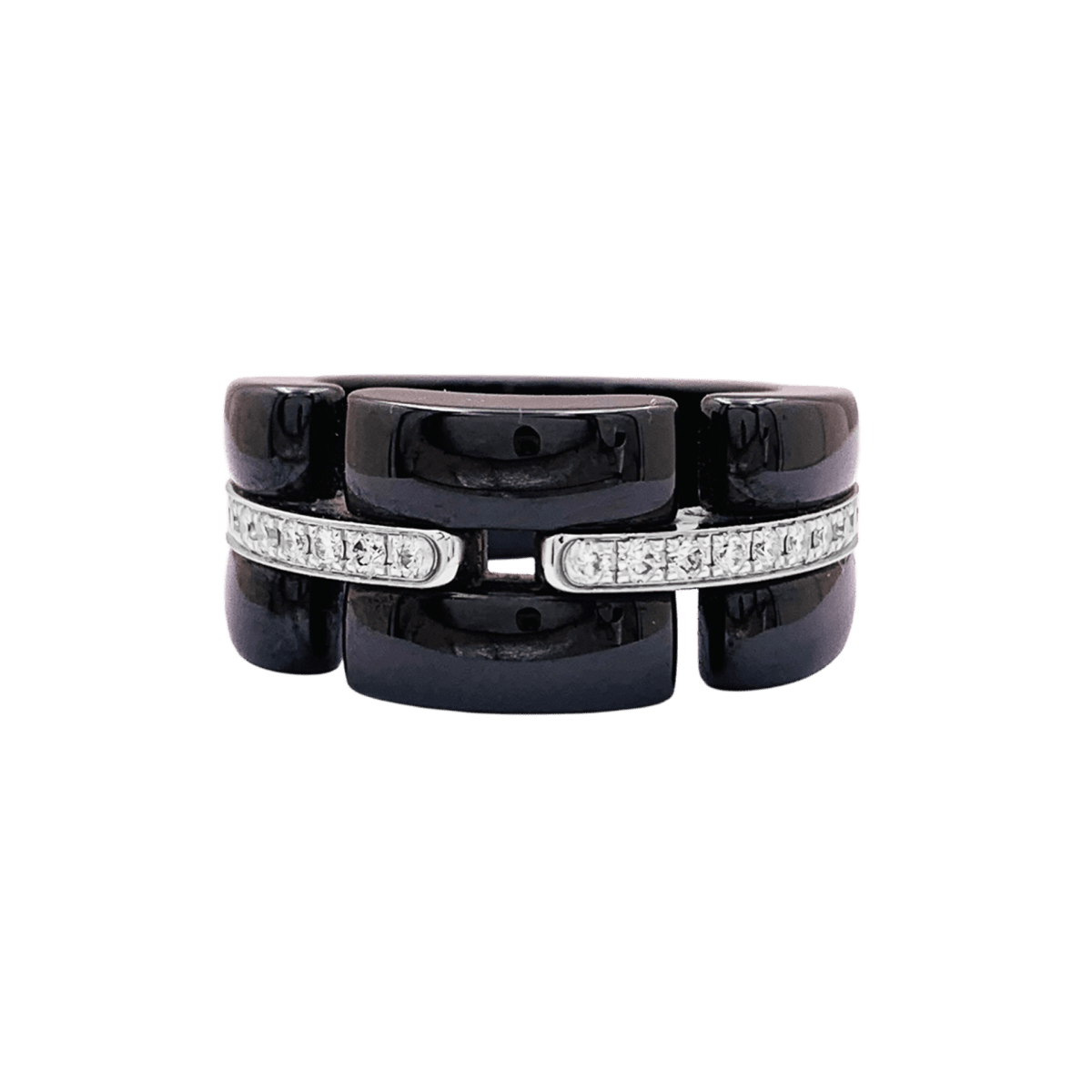 Bague CHANEL "Ultra" en or blanc, céramique noire et diamants - Castafiore