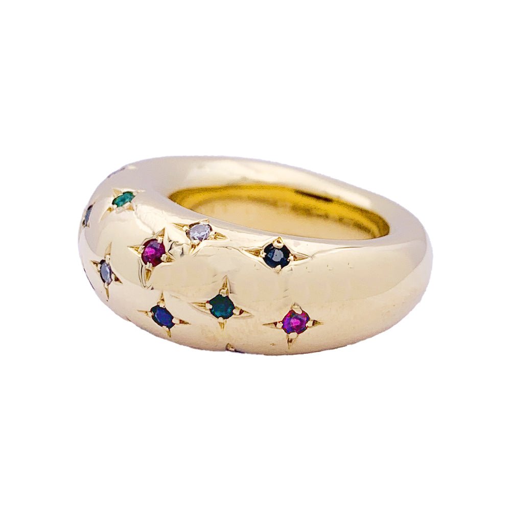 Bague Chaumet, "Anneau", or jaune, gemmes de couleur. - Castafiore