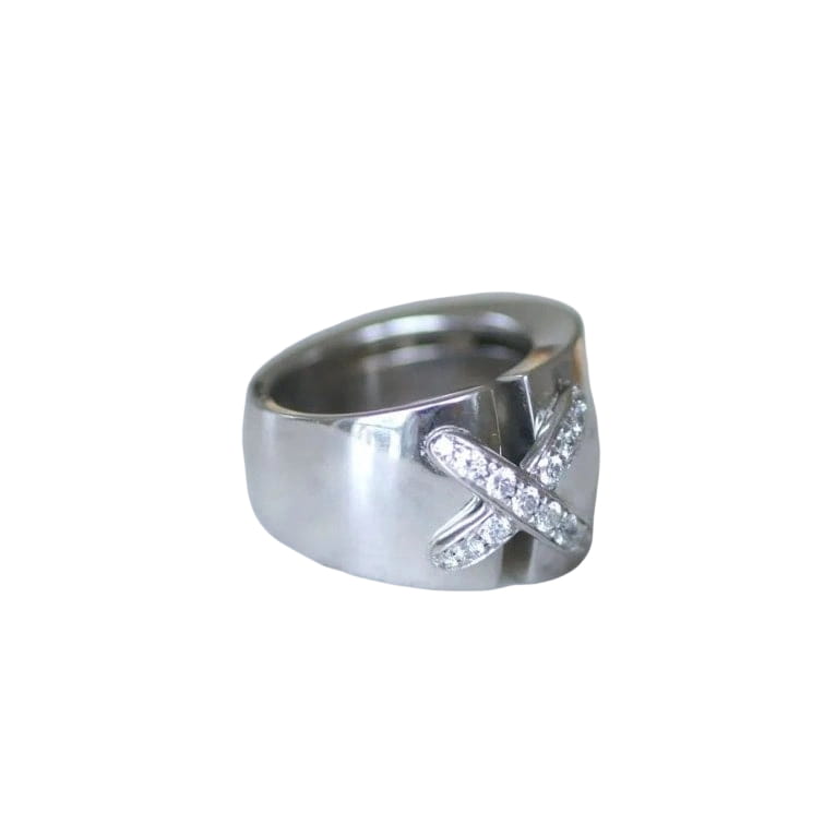 Bague Chaumet Liens croisés XL or blanc diamants - Castafiore